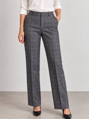 Womens Gray Plaid Slim Straight Leg Dress Pants Trousers 36/30 Workwear Office